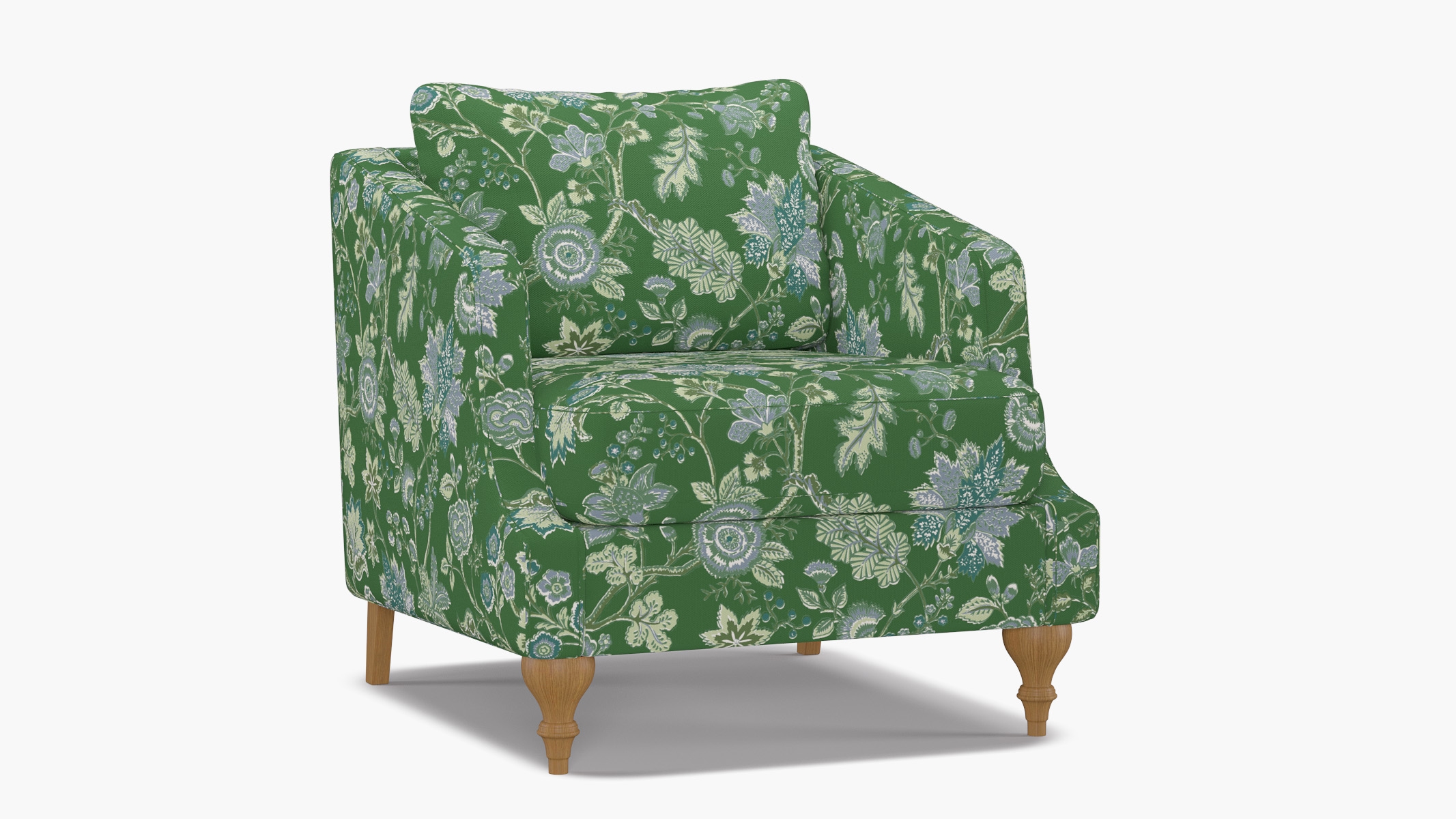 Slope Arm Chair, Green La Vendee, Natural Turned Wood Leg - Image 1