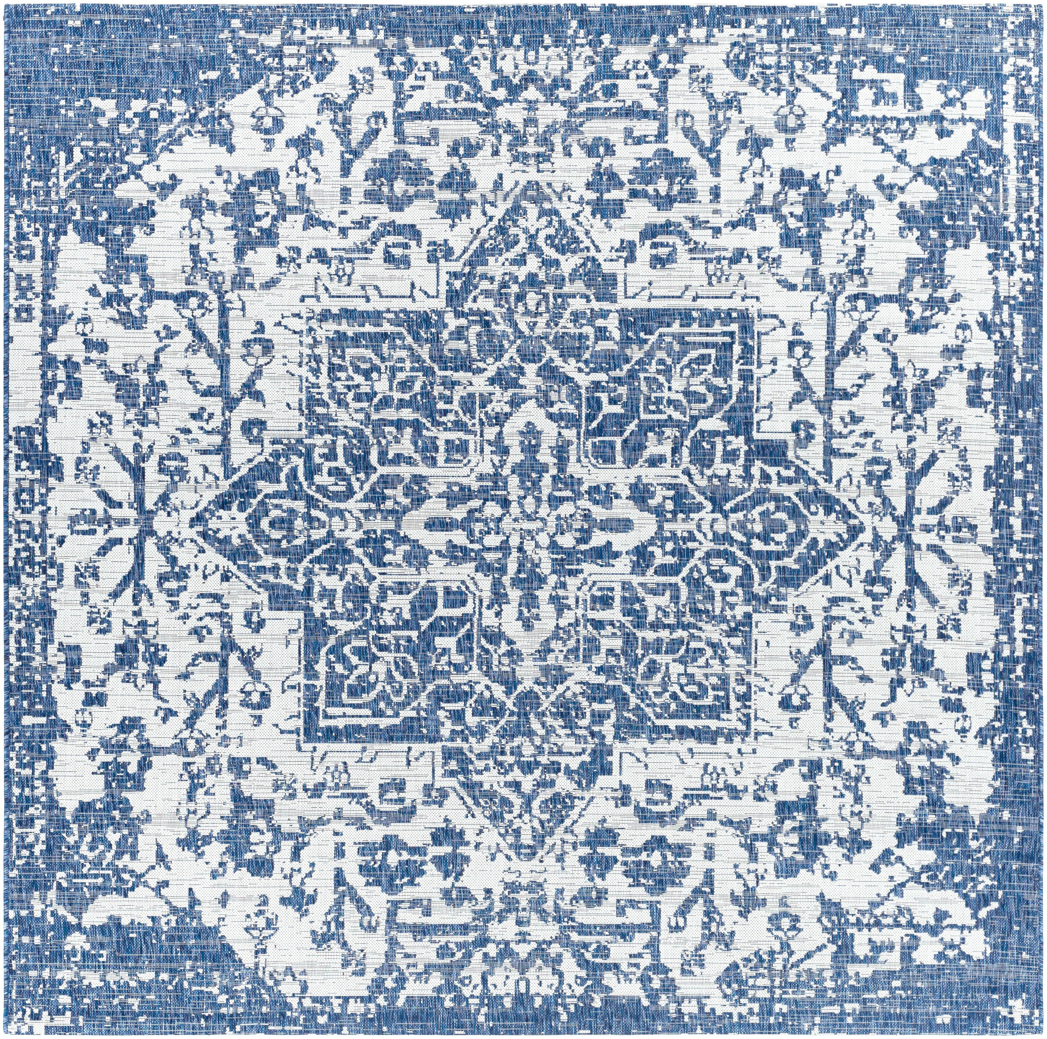 Eagean Blue Outdoor 7'10" x 7'10" Machine Woven Rug - Image 0