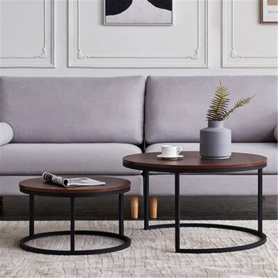 31.5" Modern Nesting Coffee Table Round,Golden Color Frame With Marble Pattern Wood - Image 0