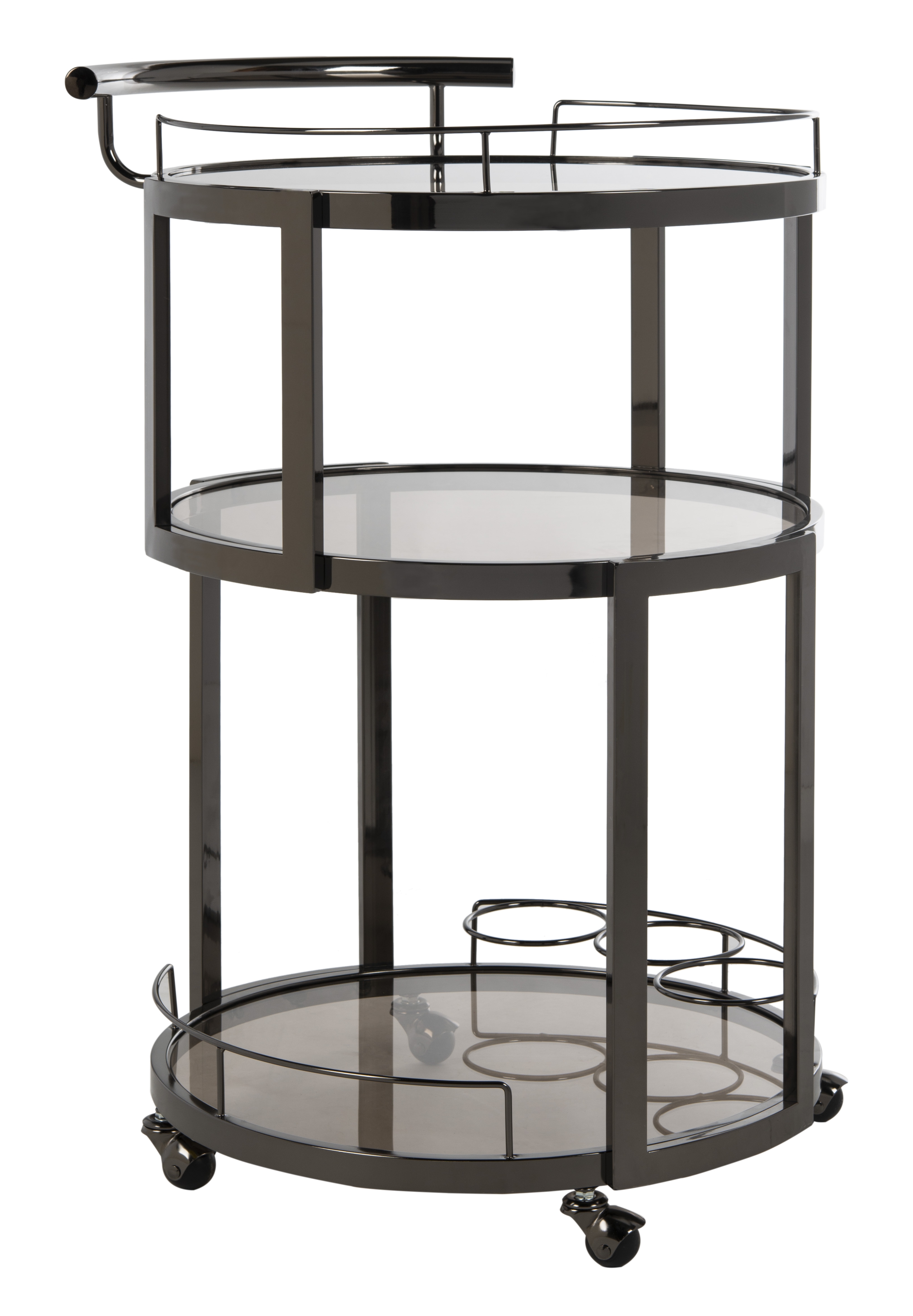 Rio 3 Tier Round Bar Cart And Wine Rack - Gun Metal/Tinted Glass - Safavieh - Image 1