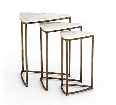 Cecilia Marble Nesting End Tables, Ivory/Brass - Image 0