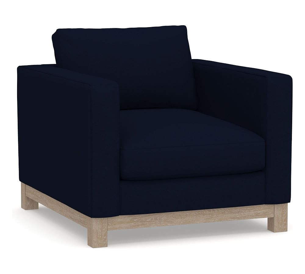 Jake Upholstered Armchair with Wood Legs, Polyester Wrapped Cushions, Performance Everydaylinen(TM) Navy - Image 0