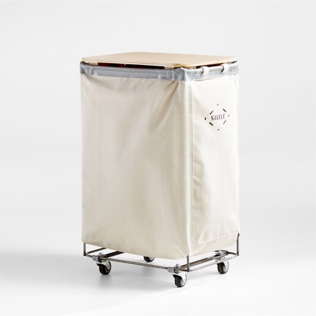 Steele ® Canvas 2.5-Bushel Vertical Rolling Laundry Hamper with Wood Lid - Image 0