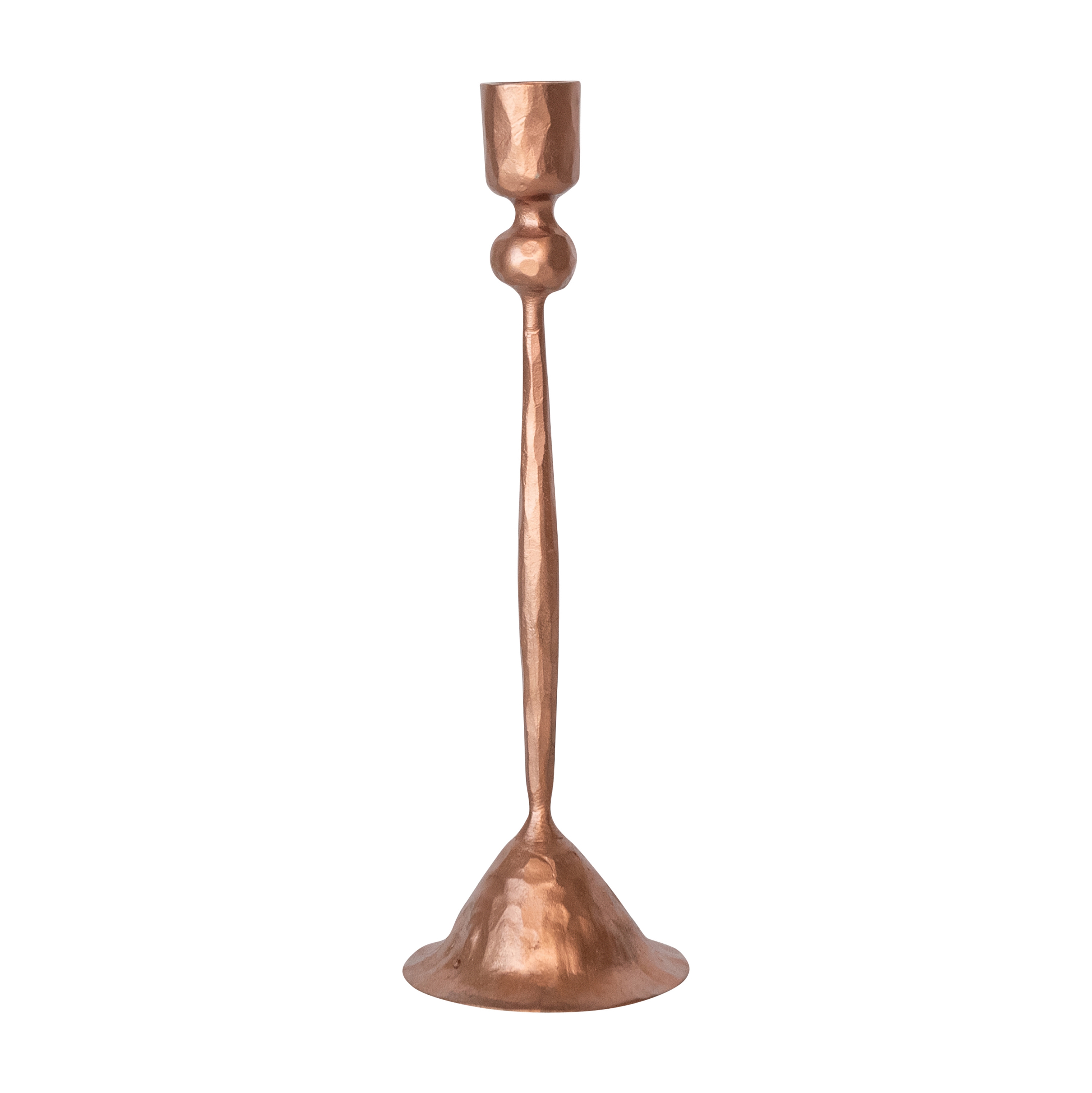 9.5" L Round Hand-Forged Cast Metal Taper Holder, Copper Finish - Image 0