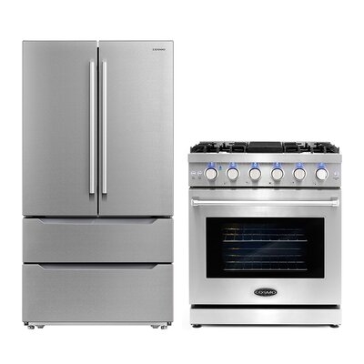 2 Piece Kitchen Package With 30" Free Standing Gas Range & Energy Star French Door Refrigerator  - Image 0