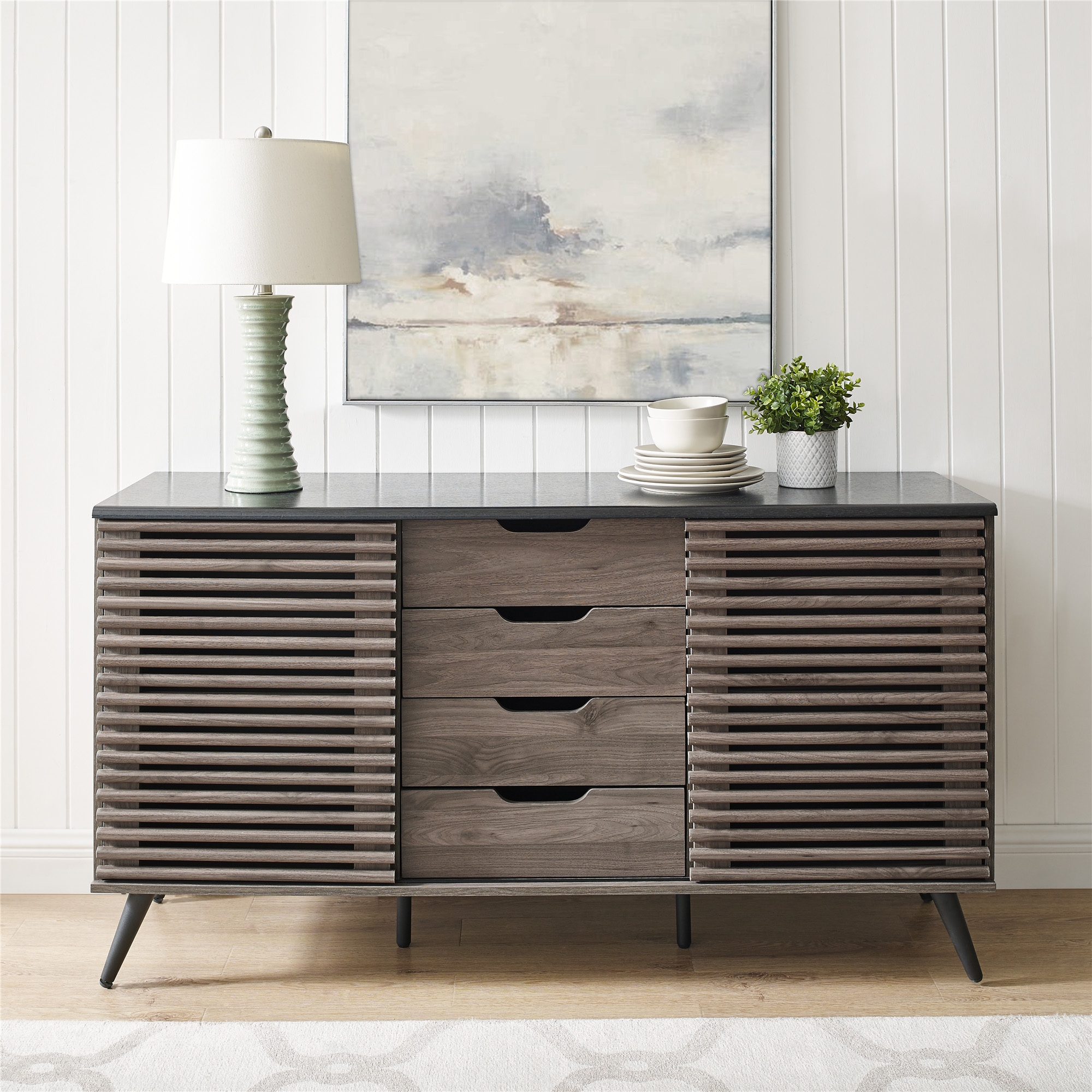 59" Havana Sliding Door 4 Drawer Sideboard - Ebony/Slate Grey - Image 5