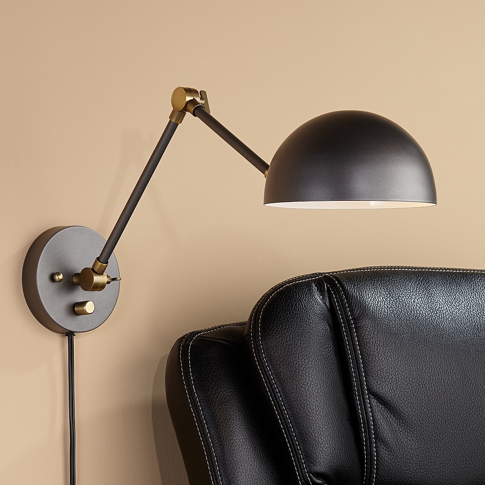 Kenora Gunmetal and Brass Plug-In Swing Arm Wall Lamp - Style # 76D36 - Image 0