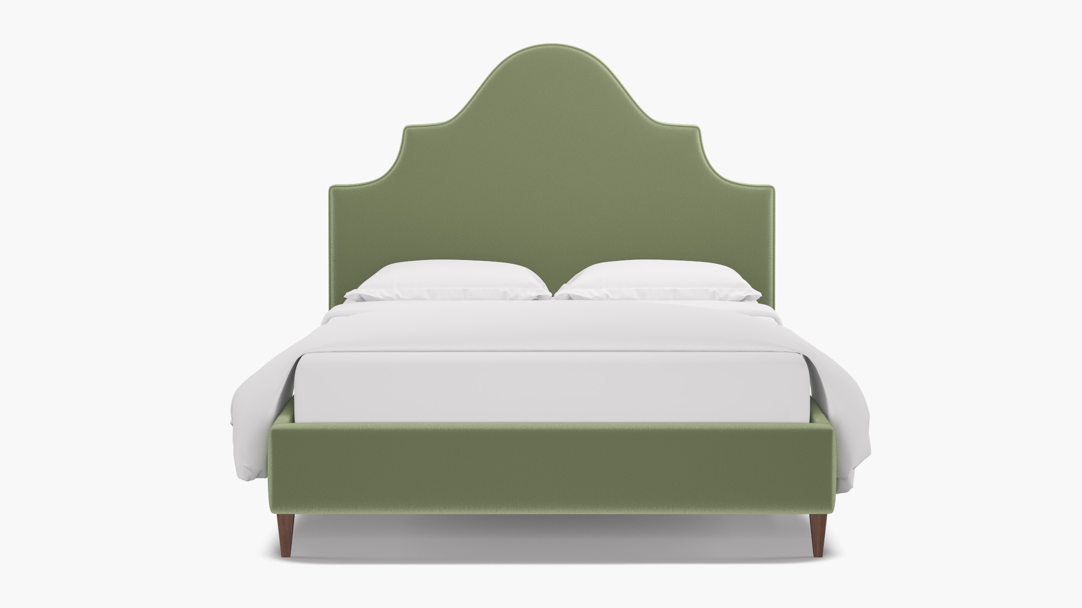 Statement Bed, Celadon Performance Plush Velvet, Walnut Square Tapered Leg, Queen - Image 0