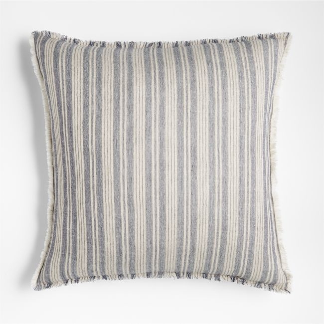 Arla 23"x23" Eyelash Striped Blue Throw Pillow Cover with Feather Insert - Image 0