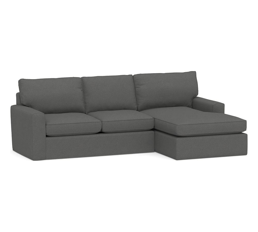 Pearce Square Arm Slipcovered Left Arm Loveseat with Double Chaise Sectional, Down Blend Wrapped Cushions, Park Weave Charcoal - Image 0