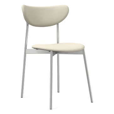 Modern Petal Fully Upholstered Dining Chair, Vegan Leather, Snow, Chrome - Image 0
