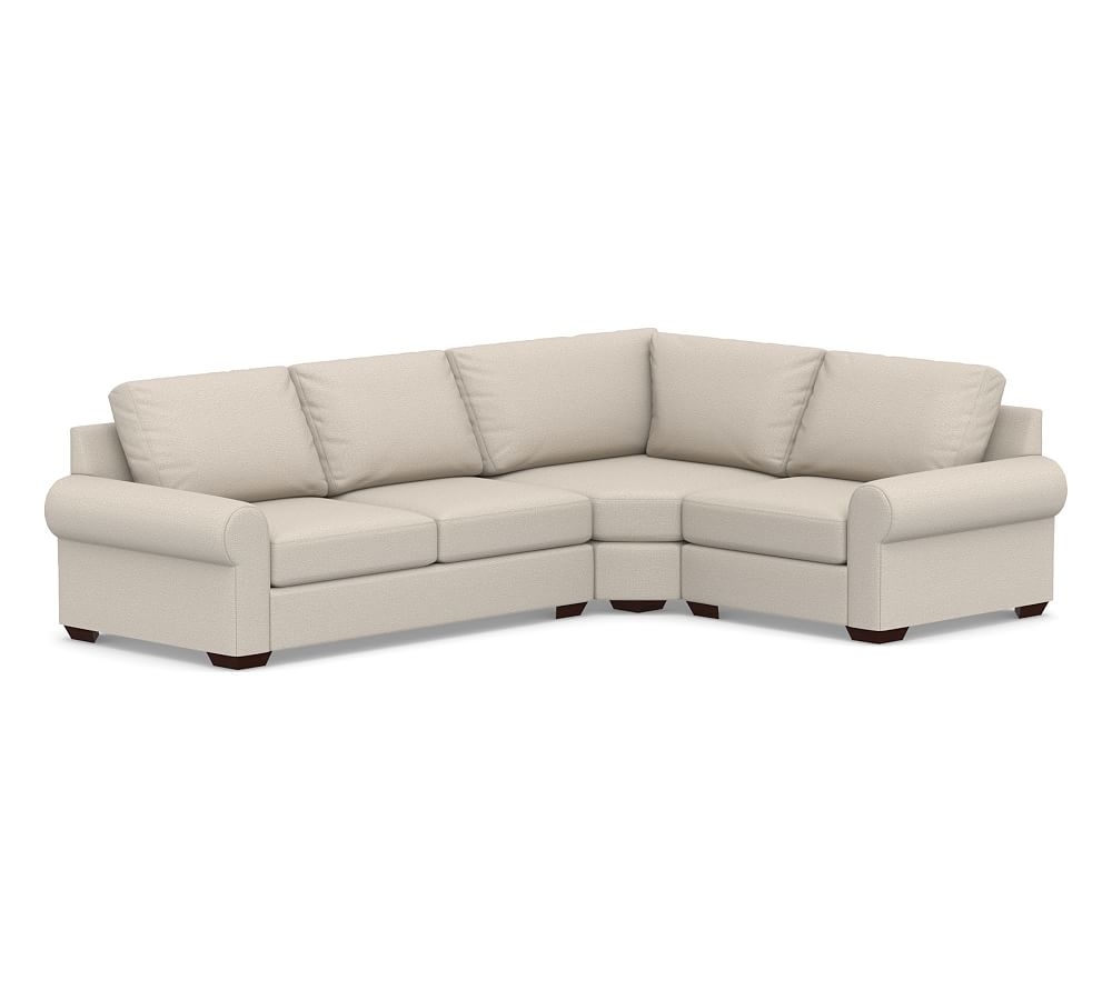 Big Sur Roll Arm Upholstered Left Arm 3-Piece Wedge Sectional, Down Blend Wrapped Cushions, Performance Chateau Basketweave Oatmeal - Image 0