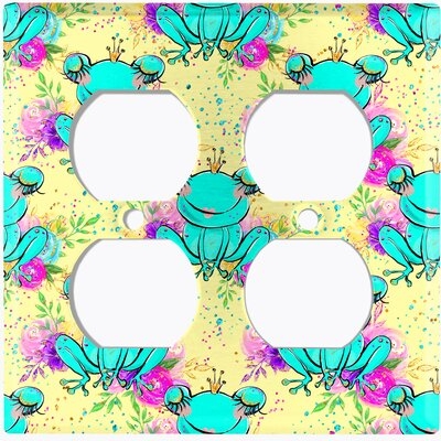 Metal Light Switch Plate Outlet Cover (Princess Frog Green Crown Flower Yellow  - Double Duplex) - Image 0