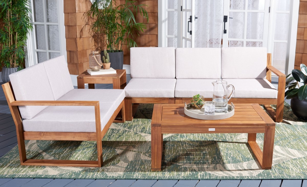 Catryn 4 Pc Outdoor Living Set - Natural/Light Grey - Safavieh - Image 1