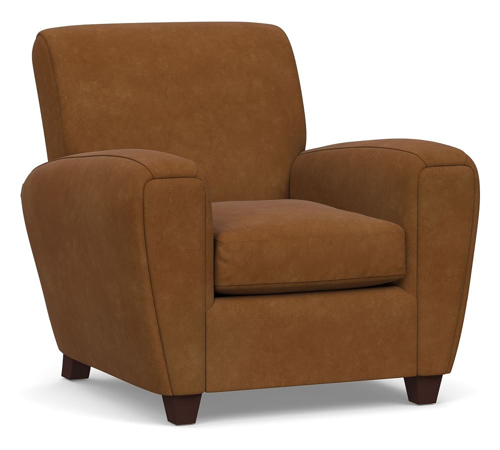 Manhattan Square Arm Leather Armchair, Polyester Wrapped Cushions, Nubuck Chimney - Image 0