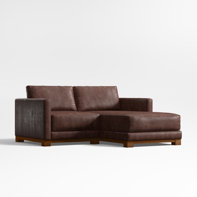 Gather Deep Wood Base 2-Piece Small Space Leather Sectional Sofa with Chaise Lounge - Image 2