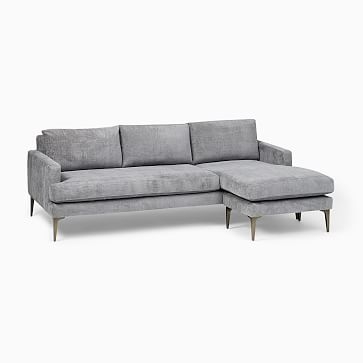 Andes Flip Sectional, Poly, Performance Coastal Linen, Storm Gray, Blackened Brass - Image 2