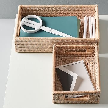 Modern Weave Basket, Whitewashed, Set of 2 - Image 0