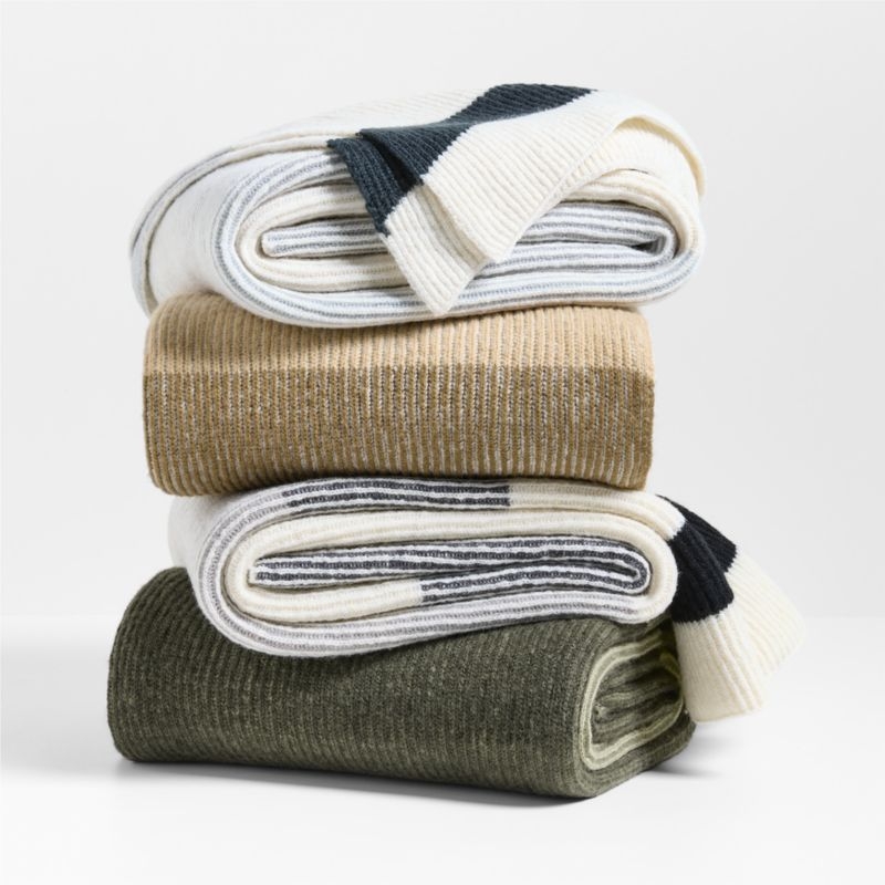 Ribbed Knit 70"x55" Wool Blend Storm Grey Throw Blanket - Image 4