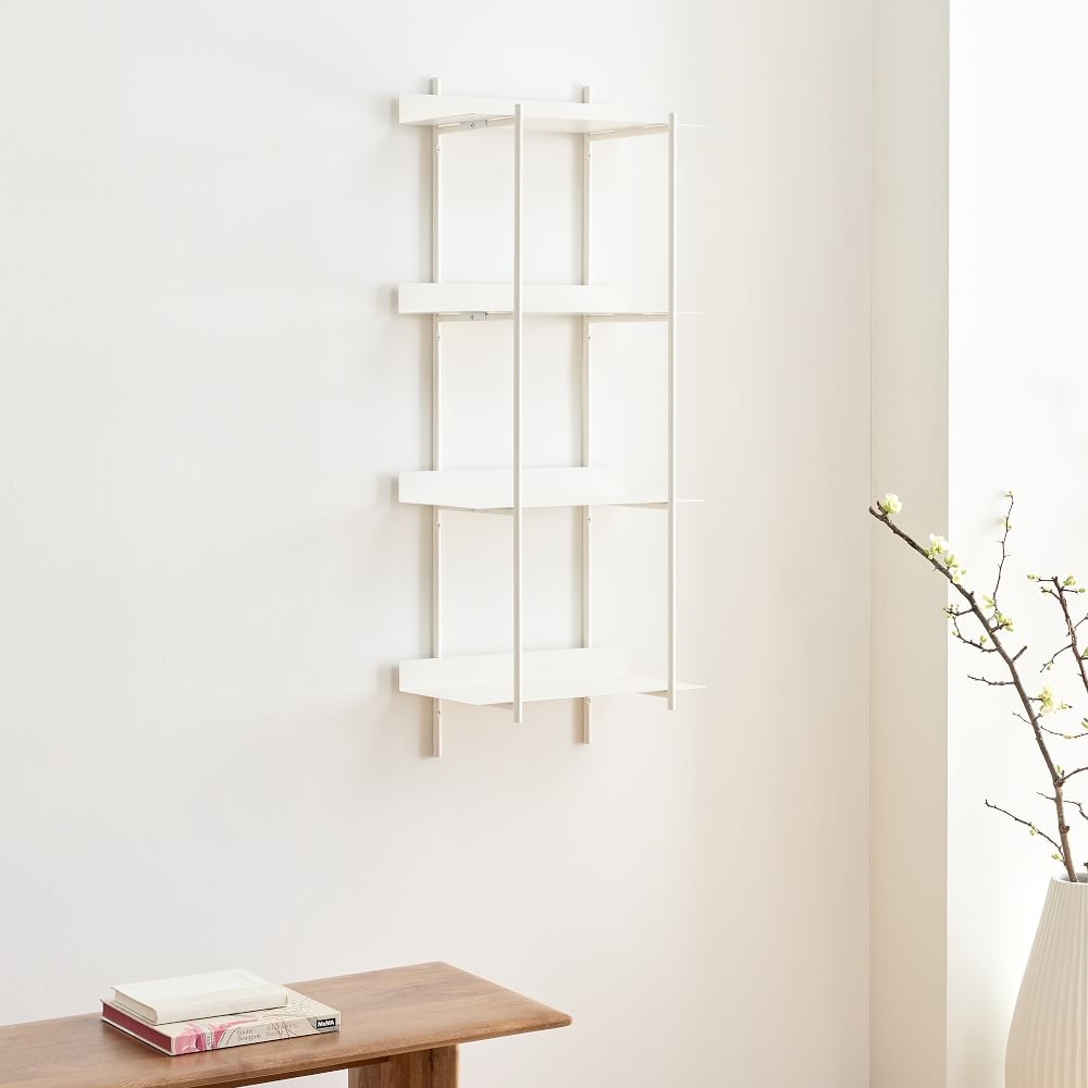 Floating Lines Shelves, Four Tier Narrow, Metal, White - Image 0