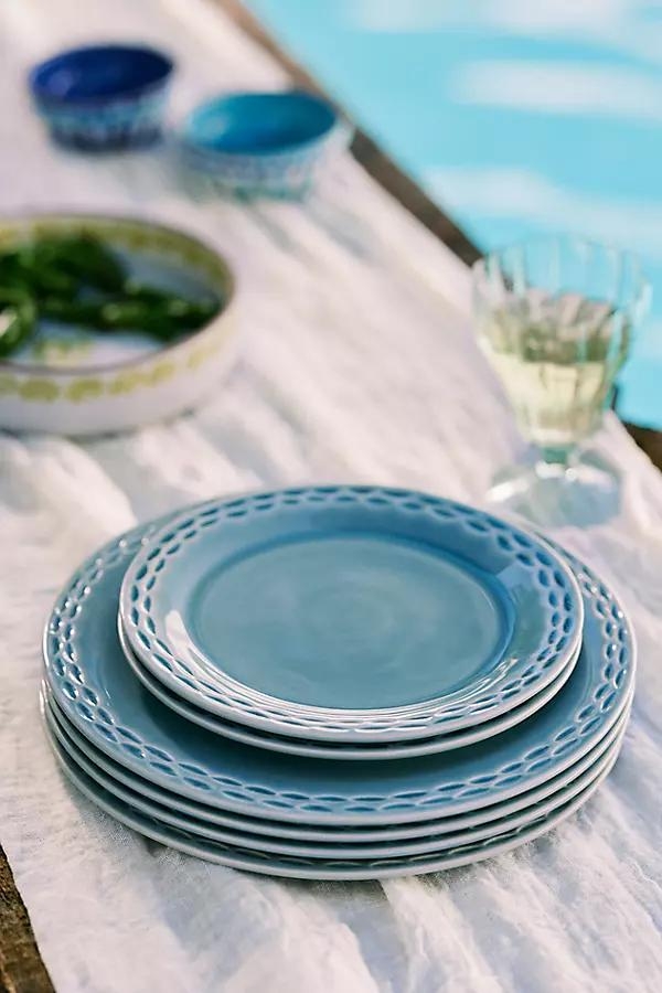 Chiseled Stoneware Dessert Plates, Set of 4 - Image 0