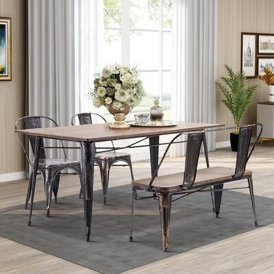 Antique Style Rectangular Dining Table With Metal Legs, Distressed Black - Image 0