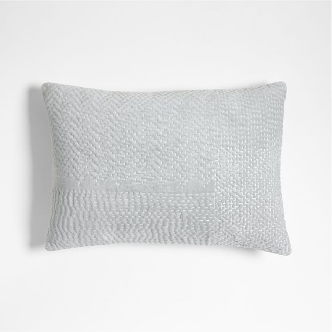 Sashiko Organic Cotton Velvet 22x15 Mist Blue Throw Pillow Cover - Image 0
