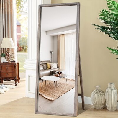 Full Length Mirror, Floor Mirror Rustic Farmhouse Style Barn Wood Grain Frame Dressing Mirror Wall Mounted Mirror - Ready To Hang Or Stand, Grey, 65''X22'' - Image 0