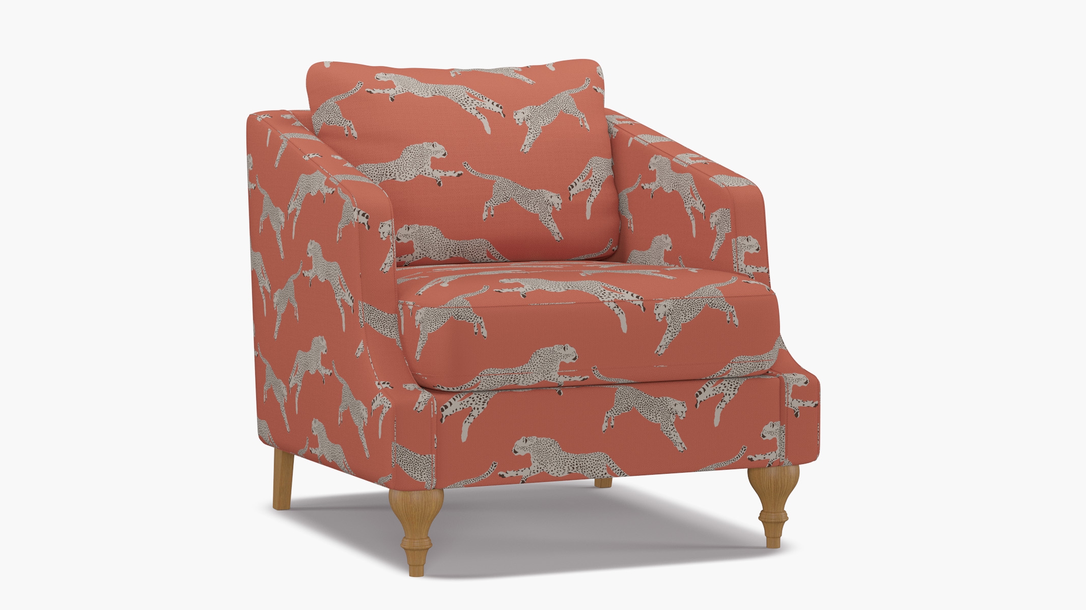 Slope Arm Chair, Henna Cheetah, Natural Turned Wood Leg - Image 1