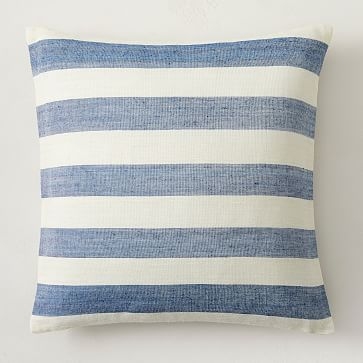 Heather Taylor Home Milos Stripe Silk Pillow Cover, 20"x20", Dark Blue - Image 0