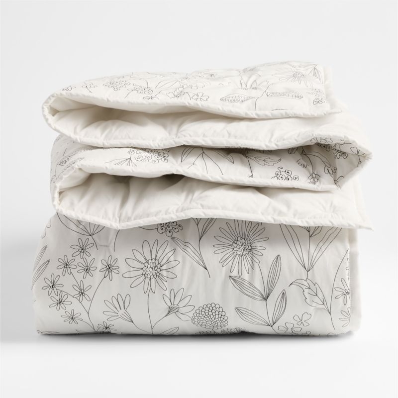 Floral Organic Cotton Line Art Pampas Ivory and Storm Grey Twin XL Comforter - Image 1
