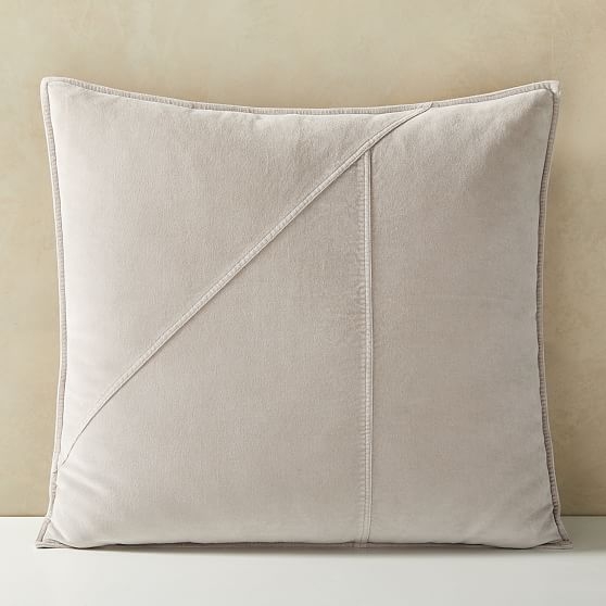 Washed Cotton Velvet Pillow Cover, 24"x24", Pearl Gray, Set of 2 - Image 0
