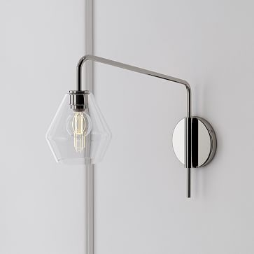 Sculptural Adjustable Sconce, Portable Convertible, Geo Small, Milk, Polished Nickel, 7.5" - Image 2
