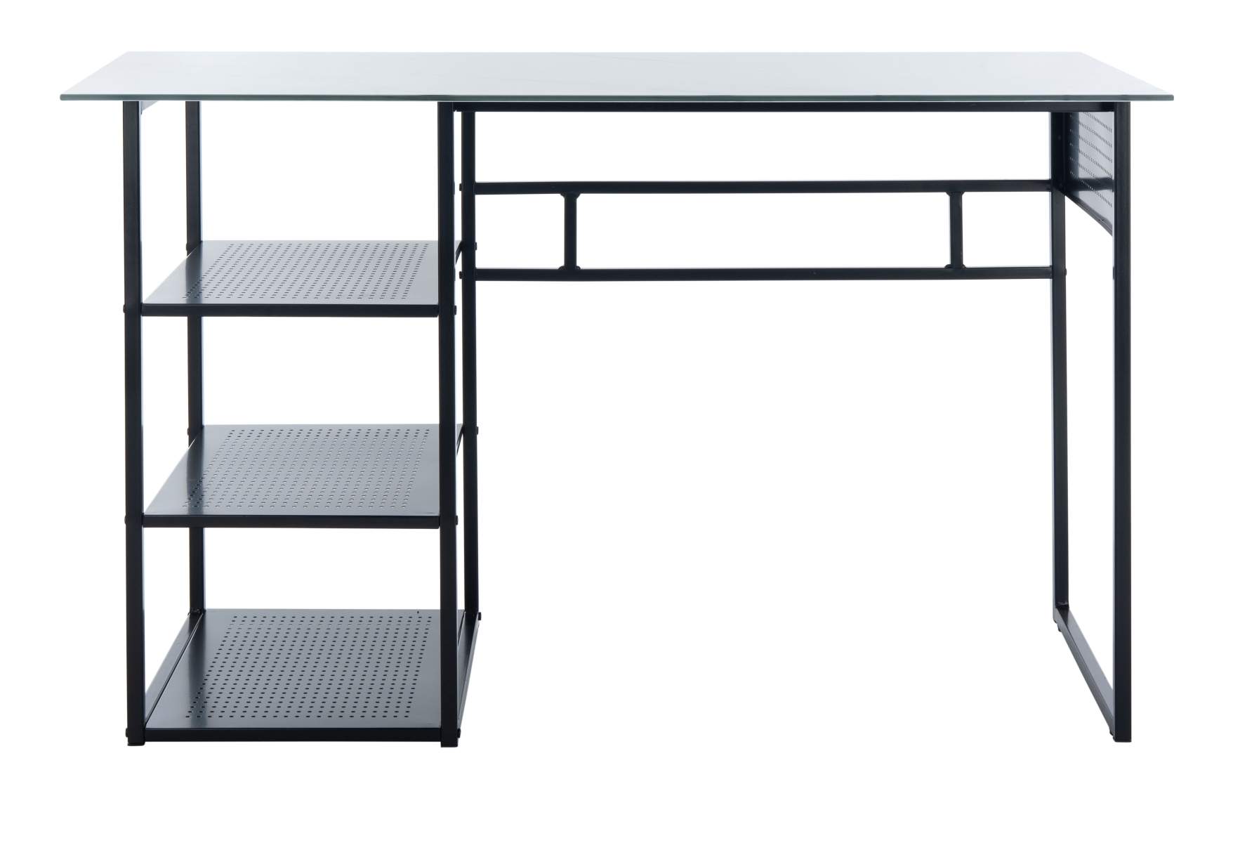 Xyla 3 Shelf Glass Top Desk - White / Black - Safavieh - Image 0