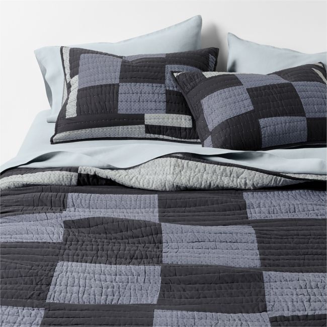 Gee's Bend Organic Cotton Midnight Navy Blue Checkerboard Full/Queen Quilt - Image 0