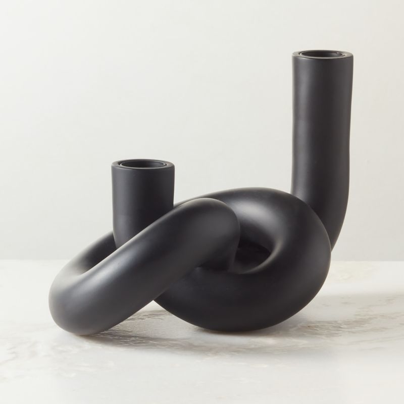 Asha Black Knotted Double Taper Candle Holder - Image 1