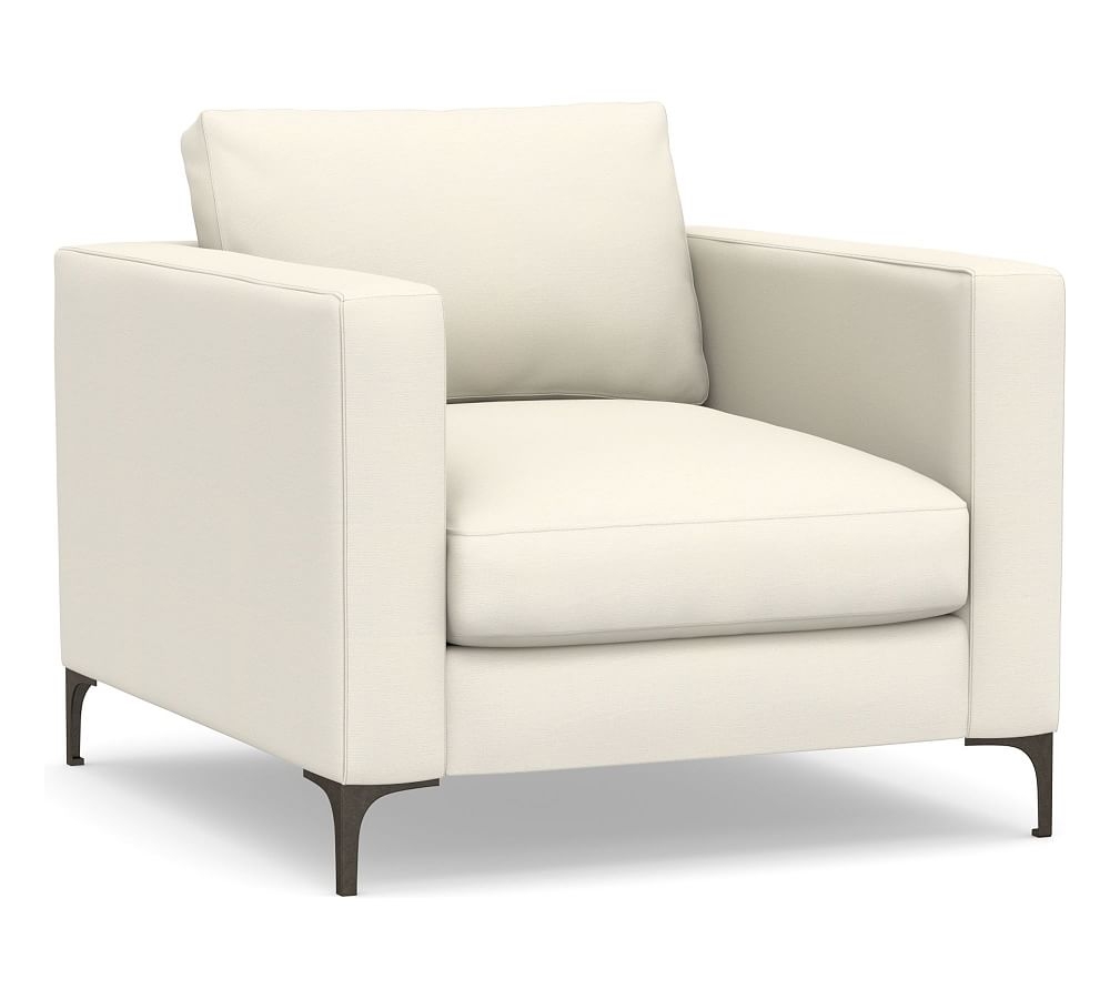 Jake Upholstered Armchair with Bronze Legs, Polyester Wrapped Cushions, Textured Twill Ivory - Image 0