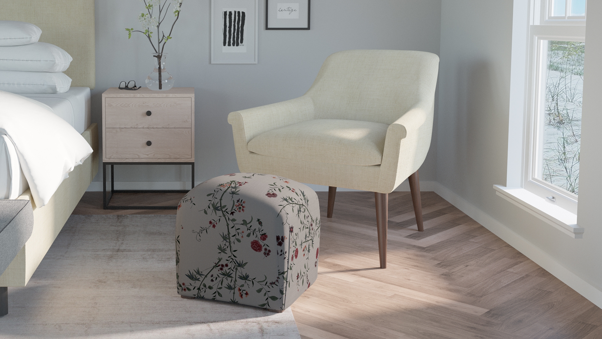 Deco Ottoman, Multi Bamboo Garden - Image 2