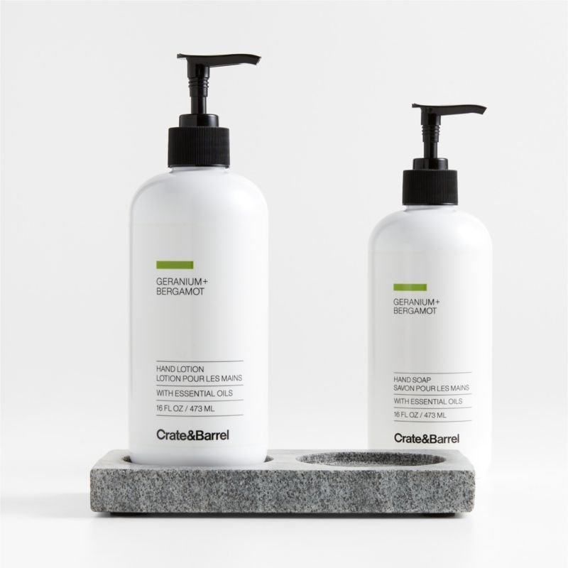 Geranium + Bergamot Hand Soap and Lotion Set with Hayes Caddy - Image 1