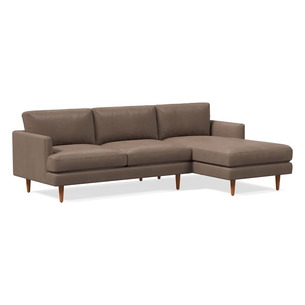 Haven Loft 99" Left 2-Piece Chaise Sectional, Ludlow Leather, Pewter, Pecan - Image 0