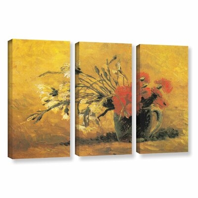 'Vase with Red And White Carnation On A Yellow Background' by Vincent Van Gogh 3 Piece Painting Print on Wrapped Canvas Set - Image 0
