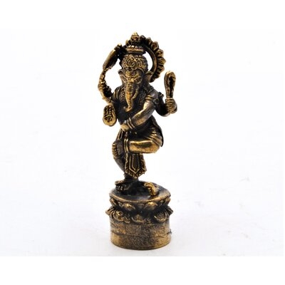 Dancing Ganesh On Round Base With Snake. Beautifully Made By Hand On Brass With Lovely Patina. 1.75 Inch Tall - Image 0