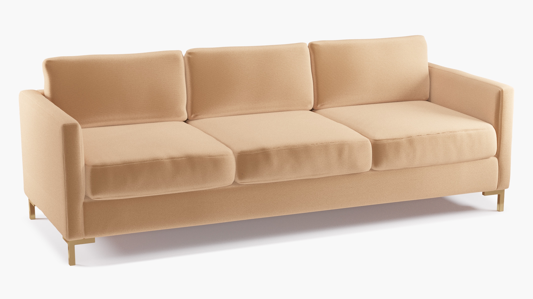 Modern Sofa, Camel Performance Plush Velvet, Brass L Leg - Image 1