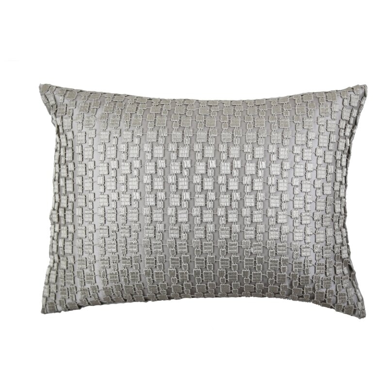 Ann Gish & The Art of Home Chinoiserie Metallic Mosaic Silk Feathers Geometric Pillow Color: Platinum Pale Lavender, Size: 16" x 12" - Image 0