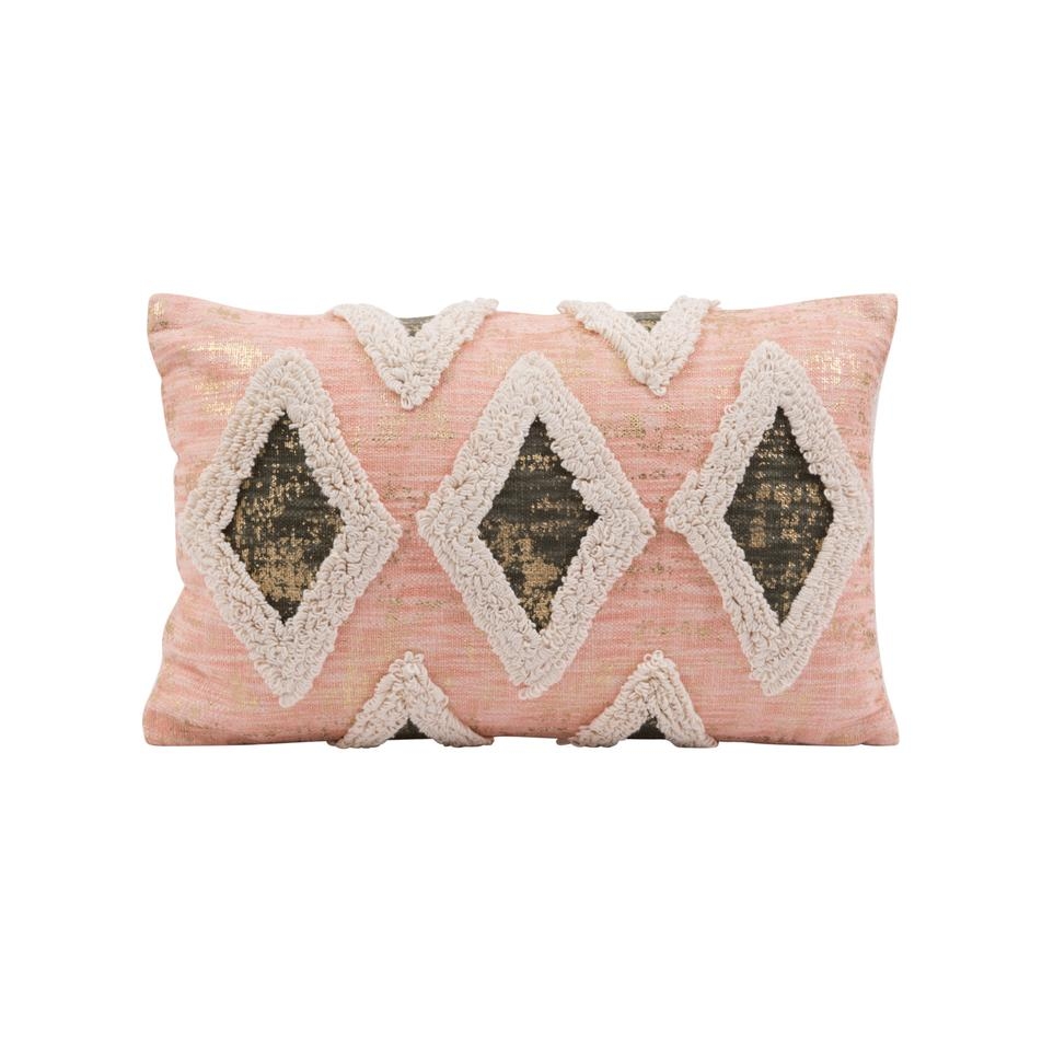 Lumbar Pillow with Thick Embroidered Design, Salmon Cotton, 21" x 13" - Image 1