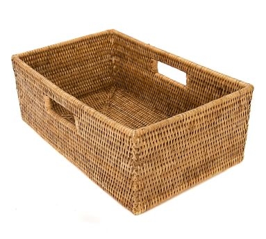 Tava Handwoven Rattan Rectangular Shelf Basket, White Wash - Image 3