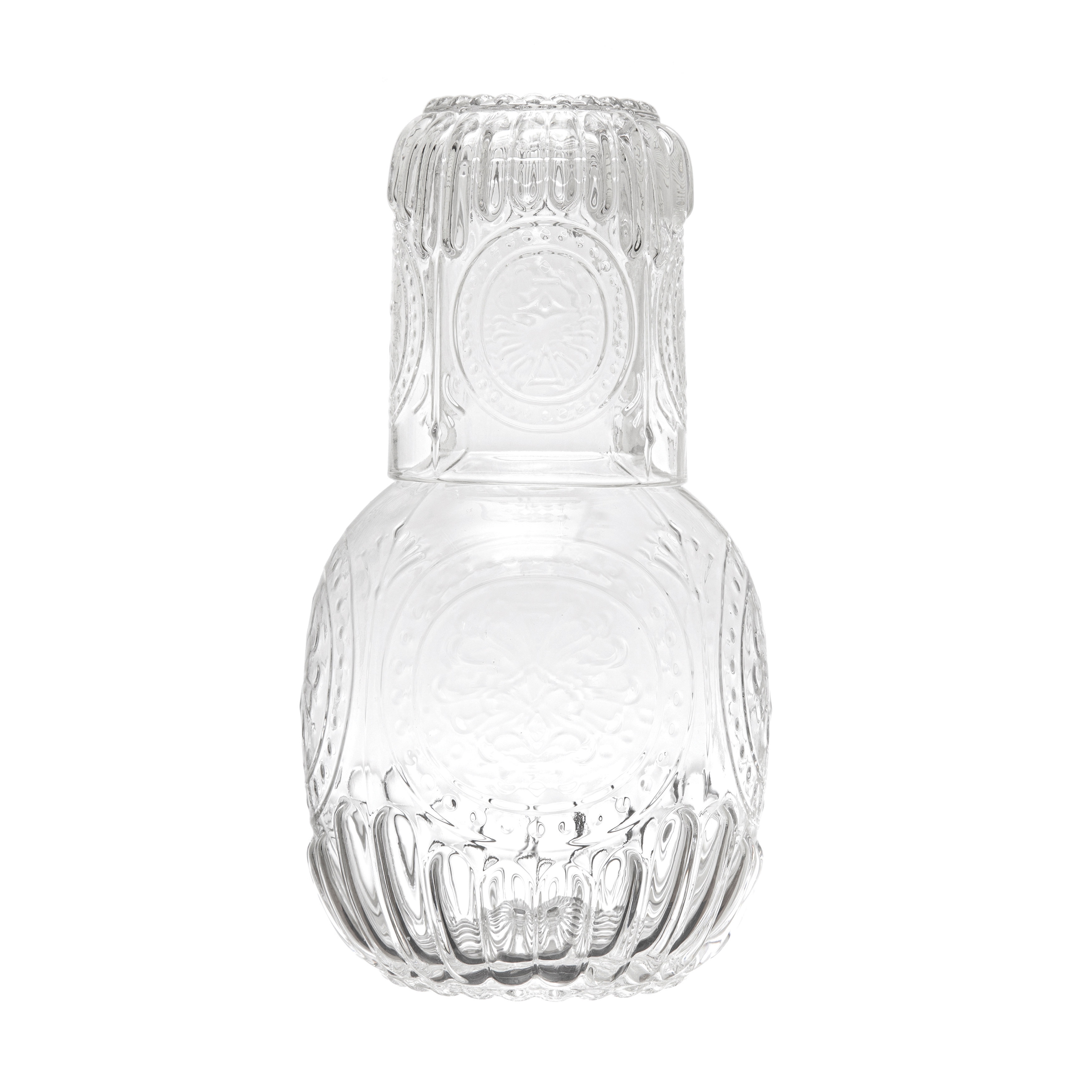 Debossed Glass Carafe with Glass, Clear - Image 0