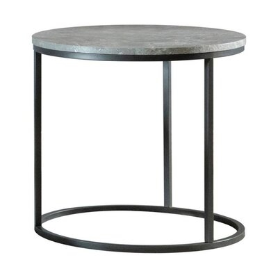 End Table With Textured Round Faux Marble Top, Gray - Image 0