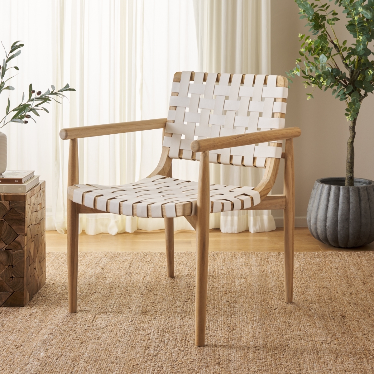 Dionne Accent Chair - White / Natural Teak - Safavieh - Image 1