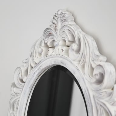 Ornate Wooden Floor Mirror, White, In-Home - Image 1
